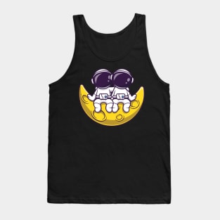 Couple Astronaut Sitting On Moon Cartoon Tank Top